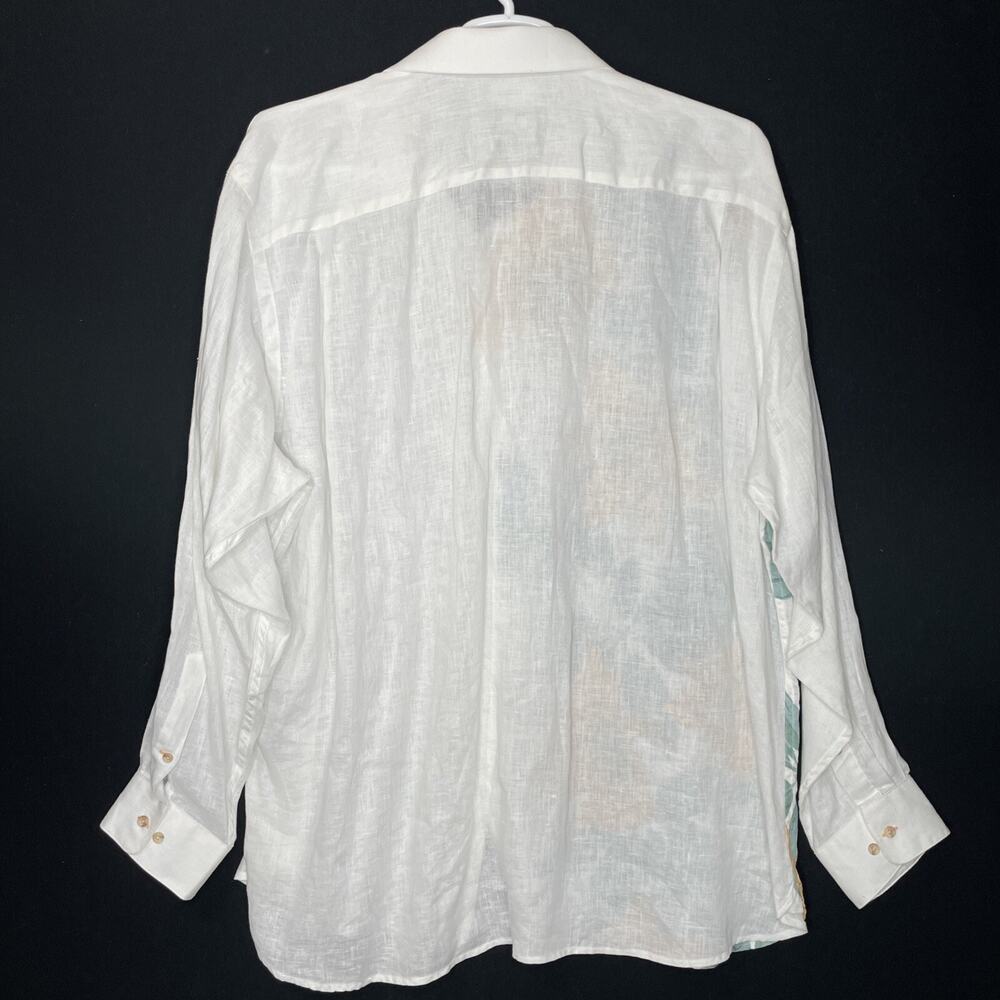 Paul Fredrick Linen Button Shirt Size XXL White Yellow Finest Pure Linen Floral - Picture 6 of 12
